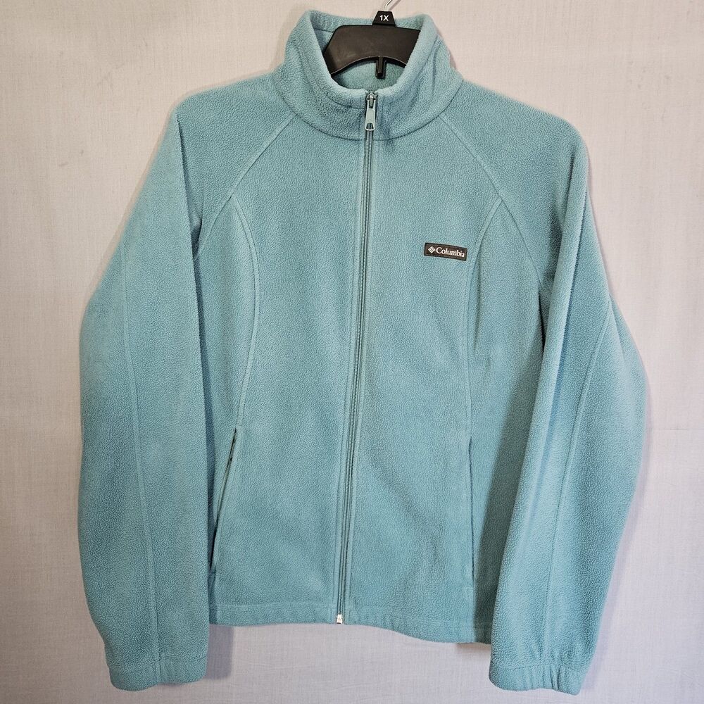 Columbia Fleece Jacket Benton Springs Womens L WL6439 Blue Teal Full Zip Soft